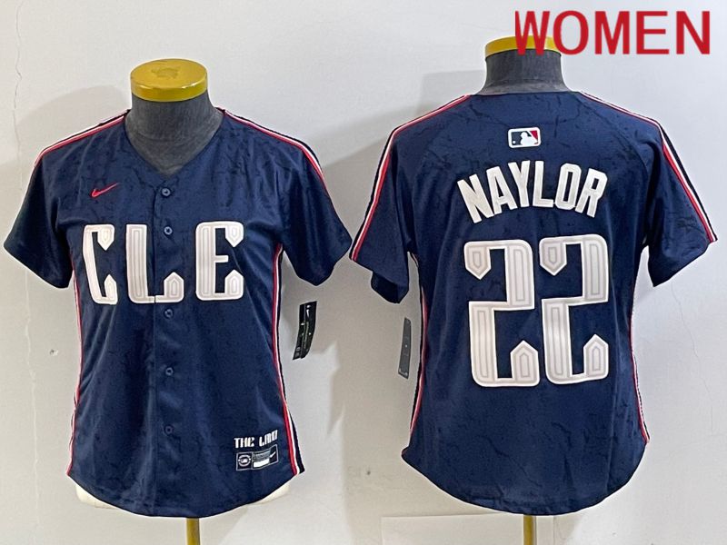 Women Cleveland Indians 22 Naylor Blue City Edition Nike 2024 MLB Jersey style 1